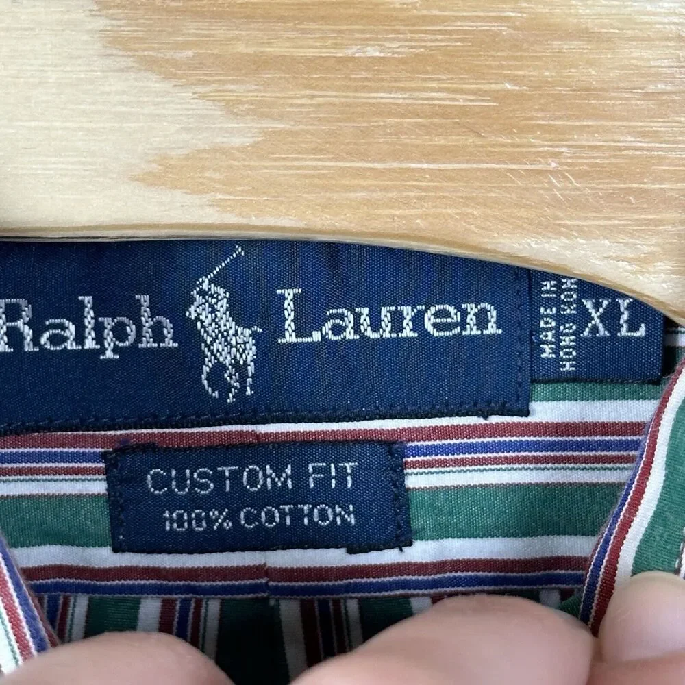 Polo Ralph Lauren Button Down Men’s Size XL CUSTOM Fit‎ Striped Green Pink